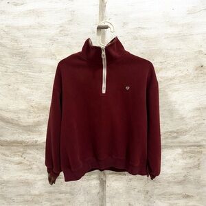 Burgundy Half-Zip Cozy Lightweight Fleece Sweatshirt